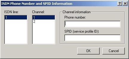 The following dialog appears in which you can select the ISDN line and where you enter both the directory number (in the Phone number field) and the SPID.