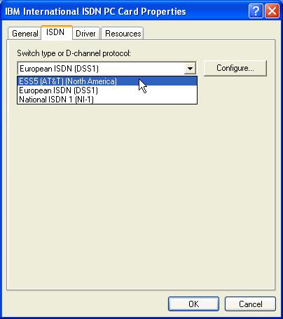 Changing the Switch Type in Windows XP Home Edition and Professional 5. In the IBM International ISDN PC Card Properties, click the ISDN tab, then select the desired switch type.