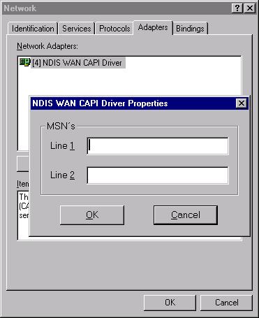 In the Network Settings dialog, click the Adapters tab, select the NDIS WAN CAPI Driver, and then