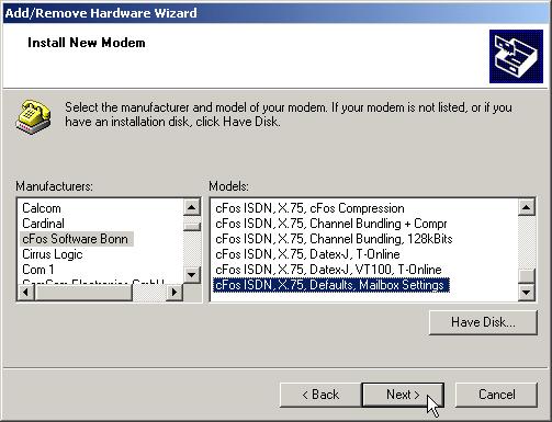 Windows 2000 Professional 8. After the installation of cfos has been completed, click Start / Settings / Control Panel to begin adding the cfos emulated modems.