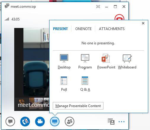Click on the Monitor icon Present allows you to share your desktop and open programs Whiteboard