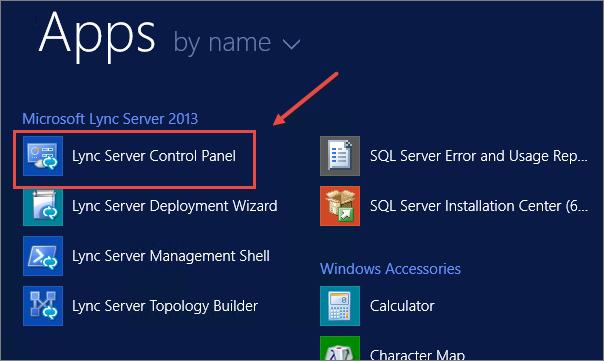 Figure 6: Launching the Lync Control Panel 3. You ll be prompted to select the server to connect to.