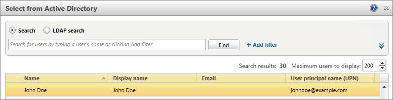 In the Select from Active Directory dialog box, choose Find. This will allow you to select a user to enable for Lync.