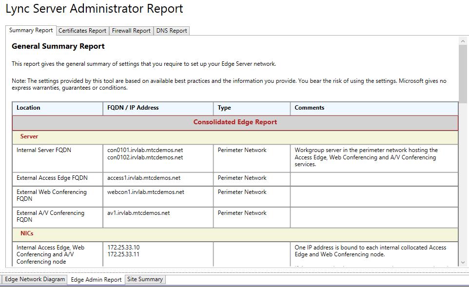 2.7 Using Edge Admin Report If you click that the Edge Admin Report tab in the Planning Tool, you will get the following view.