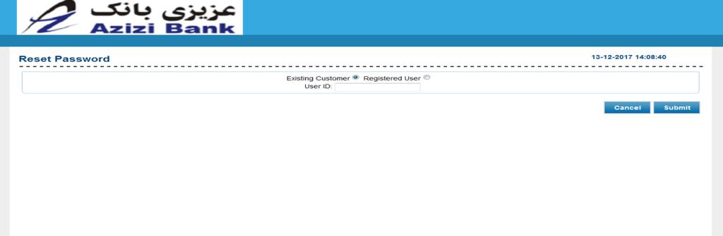 Figure 4: Reset Password Screen Customers password shall be sent through SMS to customers registered mobile number.