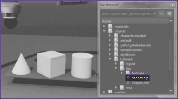 cgf from our imported FBX, we can use Lumberyard s File Browser to make it easier to drag the.cgf into the level.