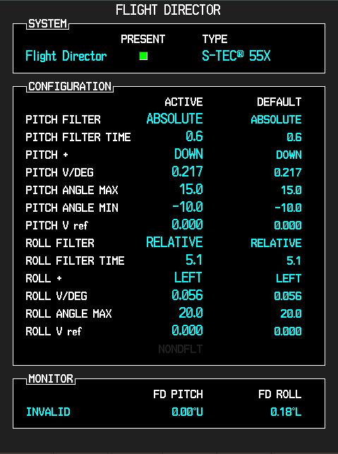 The flight performance can be adjusted by changing the settings on the Flight Director Configuration page in configuration