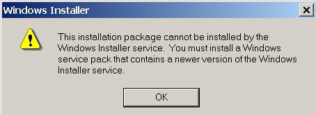For some installations a Windows Installer error message may appear as shown below.