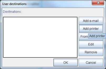 Figure 26: Logical destinations editor The User destinations window will open, where you click the Add printer
