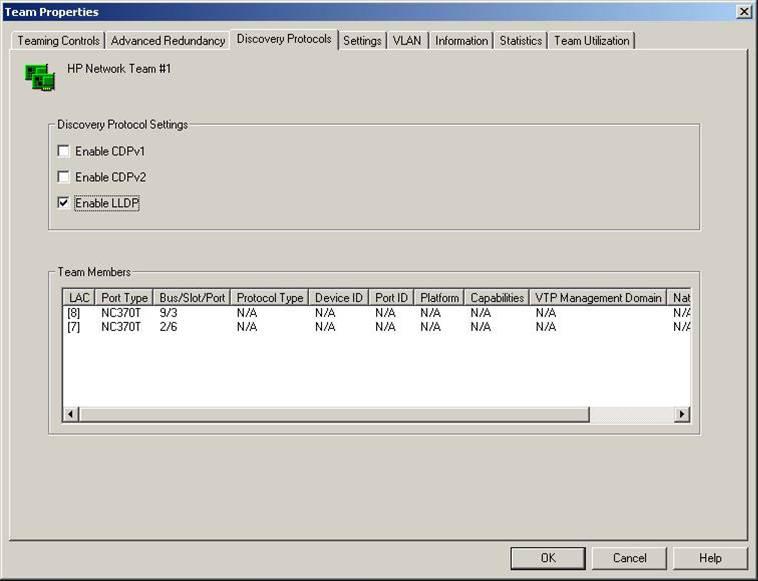 Cnfiguring Discvery Prtcls Frm the Discvery Prtcls tab, yu can cnfigure CDP and LLDP settings fr the selected team.