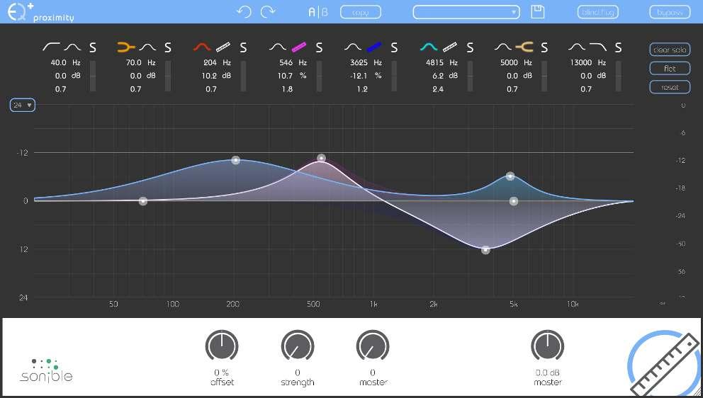 user interface an overview interactive equalizer Use this section to interactively control the filter curves. All parameters (center frequency, quality and gain) can be adjusted freely.