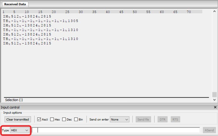 Figure 10 Communication with H-Term To communicate with the Hub Evo via the terminal emulation software, you need to send a command in hexadecimal via the Type box For this, select the HEX Type as
