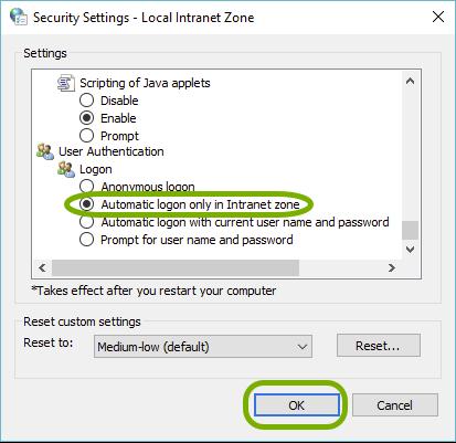 In the Security Settings - Local Intranet Zone dialog box, scroll down to