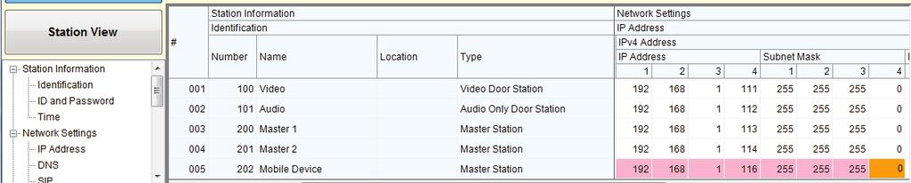 On the next available line, 3 assign a Number*, Name*, and select Master Station as the Type for the mobile app.