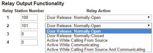 APPLICATION SETUP button Relay Action options: Door Release - Normally-Open } Relay will trigger when the associated station s door release contact is triggered.