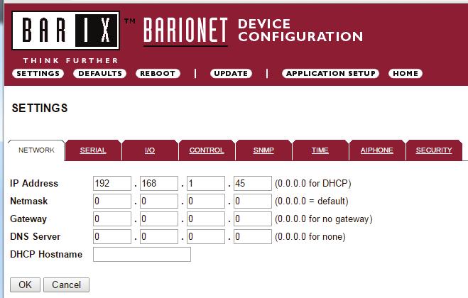 IX Series Configuring the (assigning IP address and system use) The RY IP44 has a default IP address of 192.168.1.45. Open a web browser and point the address bar to 192.168.1.45 for access to the adaptor.