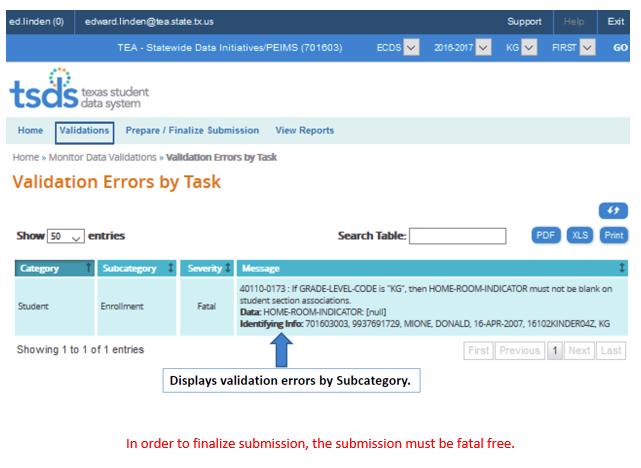 5. The error messages are very similar to PEIMS edits: 6. Once you review your errors, determine where corrections need to be made.