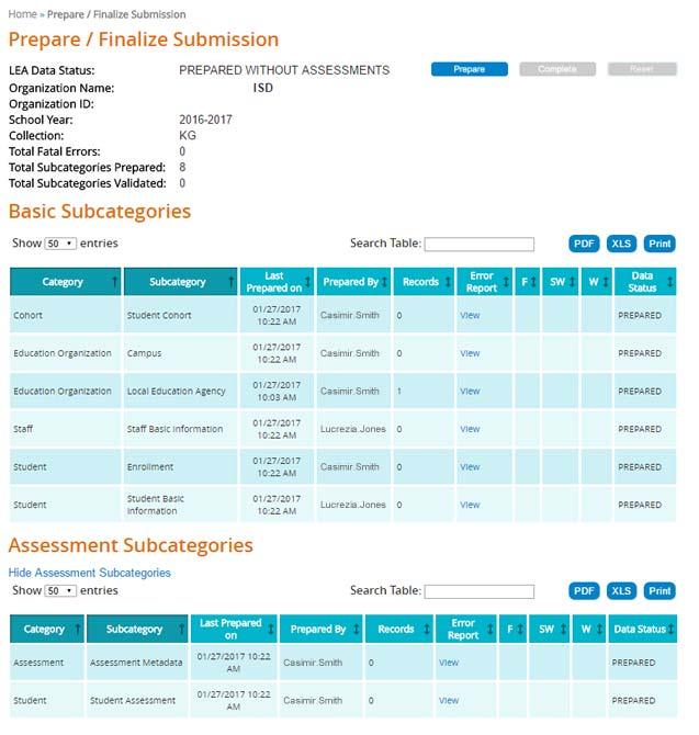 Updates to the Prepare/Finalize Screen The prepare/finalize screen has been updated to accommodate assessment data and for