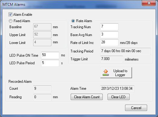 39 Alarm Settings MTCM Graphing Logger features Fixed Alarm only.