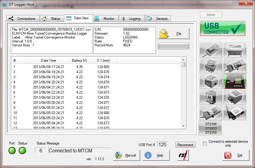 44 5.4.3 DATA VIEW The Data View tab allows quick preview of logger data files.