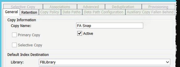 FIGURE 10. New snapshot copy definition We entered the Copy name (FA Snap) and selected the relevant Disk Library (FBLibrary). 6.