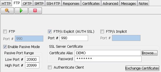 Then, check the Explicit AUTH SSL option and enter 990. 3. Before you leave the FTP tab, assign a SSL Server Certificate to the FTP Listener.