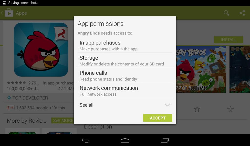 Below are photos showing the process of downloading Angry Birds from Play Store. After downloading, the application will automatically install the software.