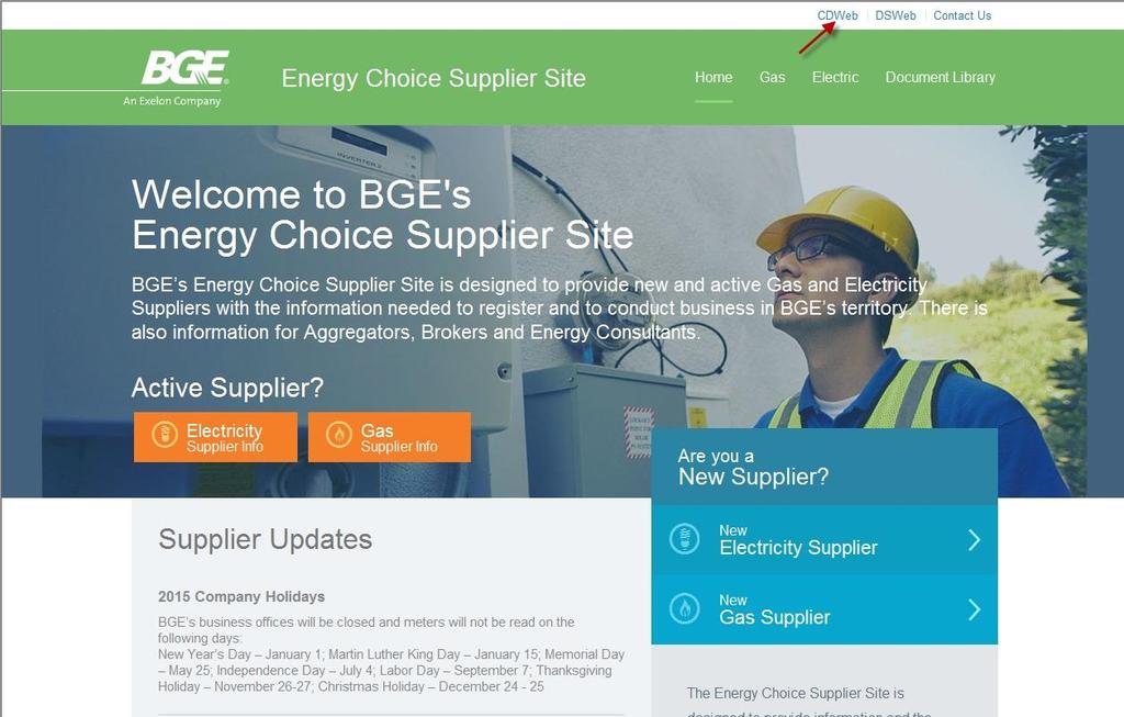 Accessing the CDWeb Application Go to BGE s Electric Supplier Website at http://supplier.bge.