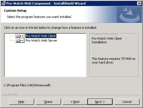 Installing Pro-Watch Web Components Figure 2-26 Custom Installation Options 7. In this step you choose which components to install.
