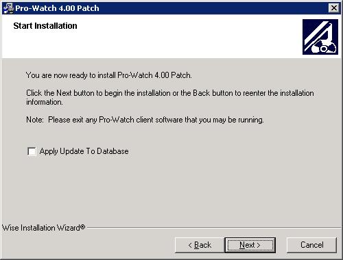 Upgrade Installation Process 4. Click Next to display the Start Installation screen.
