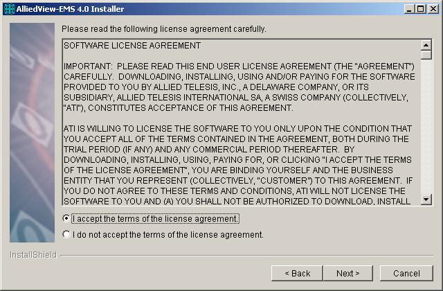 If you choose not to accept the license agreement, the Next button will remain disabled and you cannot proceed with