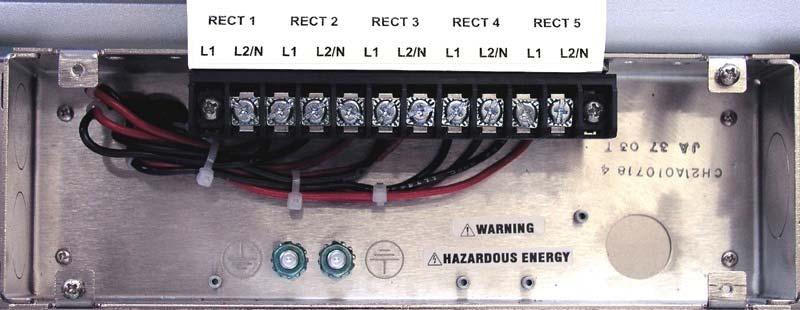 2. Connect the second line/hot to the slot labeled Rect 1, L2/N. 3. Repeat this procedure for each remaining AC feed.