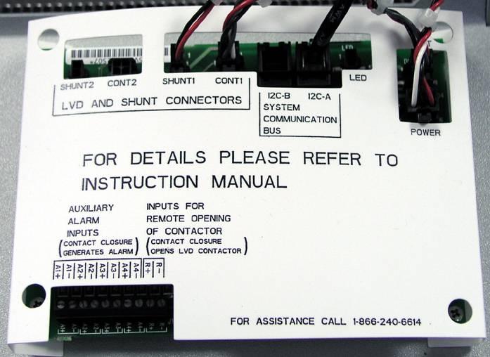 Auxiliary input alarms Emergency Disconnect Figure 34 - Alarm controller card If using this option, connect a normally open disconnect switch to the R+ and R- connections available on the alarm