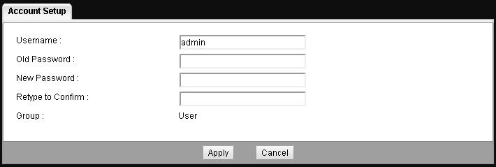 User Name Group This field displays the user name. This field displays the user s login account type. Different login account types have different privilege levels.