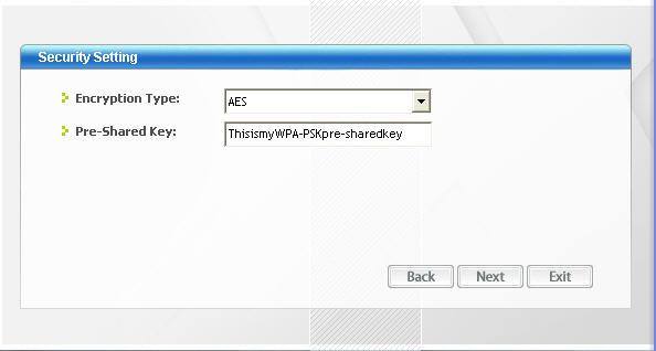 5 Select AES and type the security key in the following