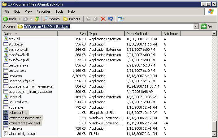 The scripts above must be copied to the bin directory of the HP Data Protector software installation of the backup proxy host as shown in figure 14: Figure 14: Integration scripts 4.