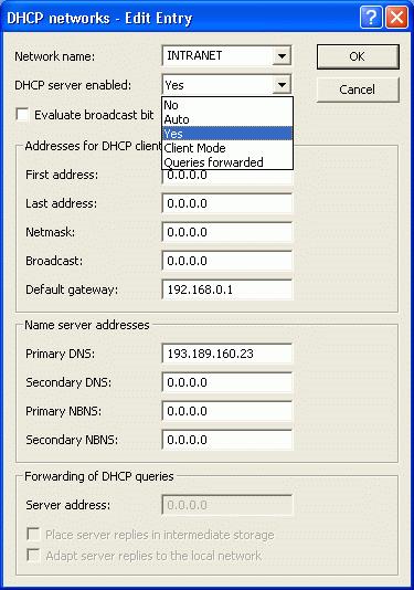 Nastavitve DHCP strežnika 7 Izberemo ustrezni način delovanja DHCP strežnika: