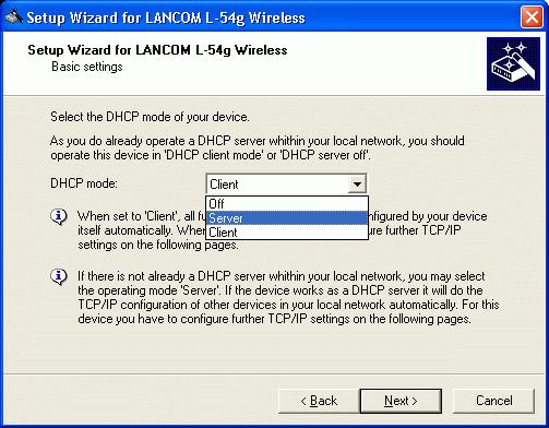 Osnovna nastavitev 6 Postavimo DHCP Mode na Off, če že imamo v lokalnem omrežju kak DHCP