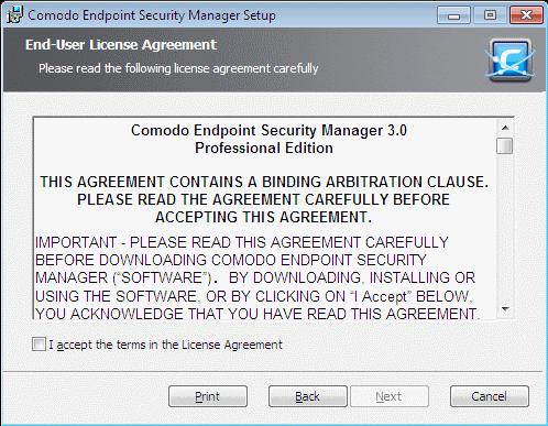 Click 'Next'. 3. License Agreement The End-User License Agreement will be displayed: To complete the initialization phase you must read and accept to the License Agreement.