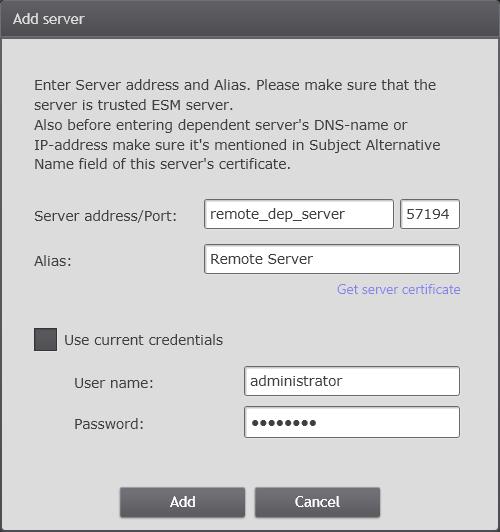 Reminder: The server certificate of the central CESM server needs to be installed in the remote server.