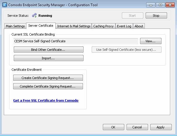 To view the details of the currently installed server certificate, click the 'View' button.