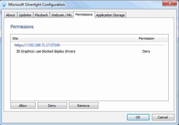 allowed for CESM server in your Microsoft Silverlight installation. To enable 3D Graphics display driver 1.