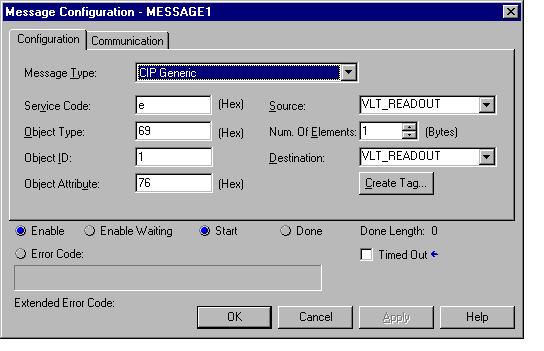Explicit messages with RS Logix 5000 Click on blue? and choose the MESSAGE1 tag from the list. Click on box next to MESSAGE1 to configure the read command.