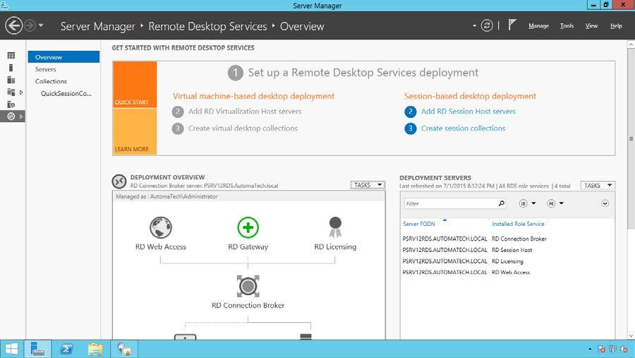 STEP 33: Return to the Server Manager and expand the Remote Desktop Services Overview screen.