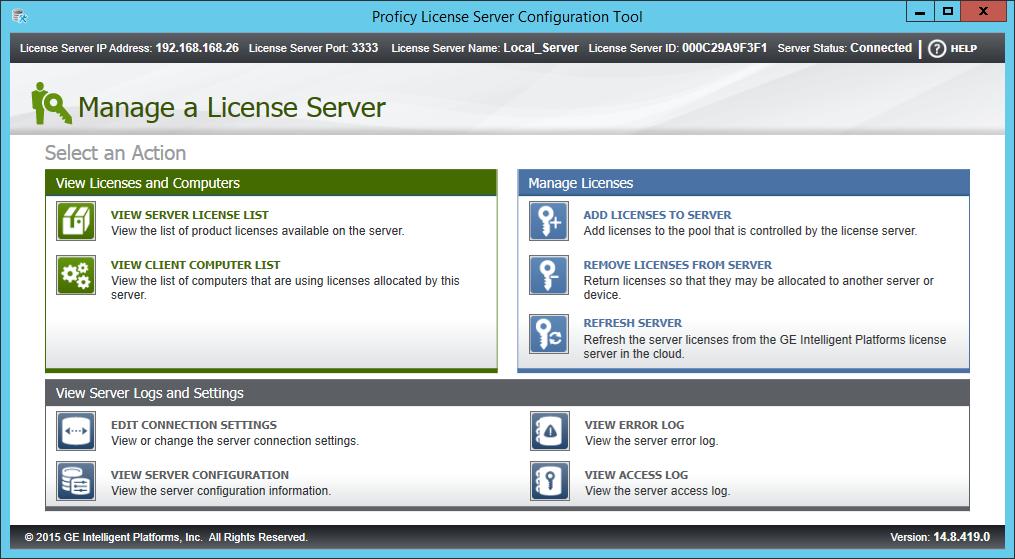 STEP 12: Click the < MANAGE link in the upper left corner to view the License Server Manager Overview screen.