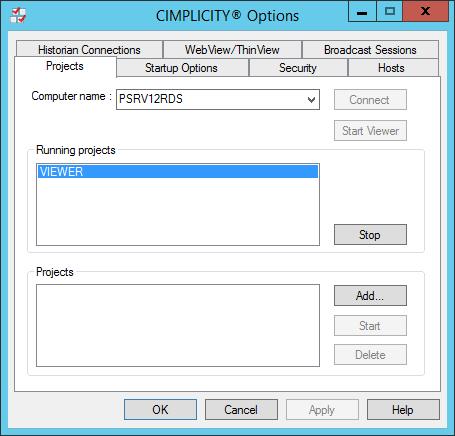 STEP 5: Return to the CIMPLICITY Options and confirm that VIEWER is present in the Running