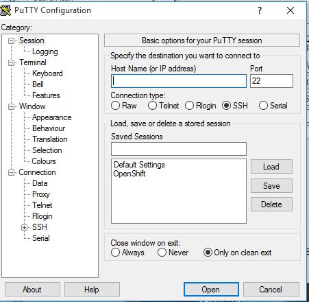 Putty Enter the IP address of your server into