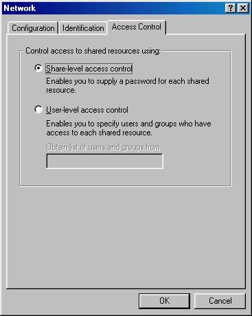 8 Select the [Access Control] tab [Share-level access control] or [User-level access control]. 2 Printing 9 Click [OK]. The server service is added.