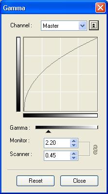 When you set the monitor s gamma value, the scanner s gamma value will automatically be displayed in the formula (reciprocal equation of the monitor gamma value) below.