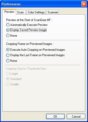 [Preferences] Dialog Box Clicking [Preferences] on [Advanced Mode] tab opens the [Preferences] dialog box. In this dialog box, you can adjust settings for scanning and previewing.